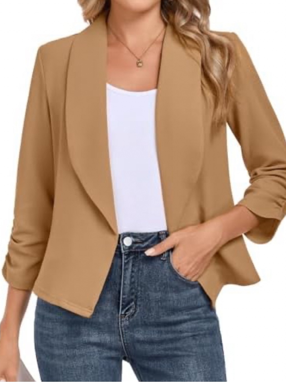 Women's Light Open-Front Tan Blazer Jacket, NEW! Size small